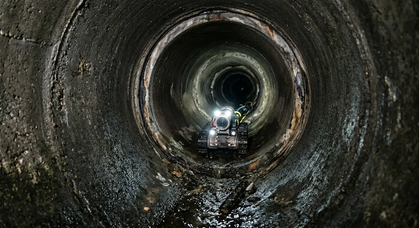 Robotic sewer camera inspecting pipe interior for Drain Snake Service in Snyderville